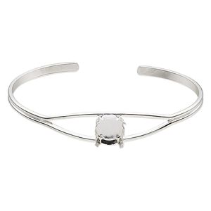 Bracelet, cuff, silver-finished brass, 11mm wide with SS47 4-prong rivoli setting, 8 inches. Sold individually.