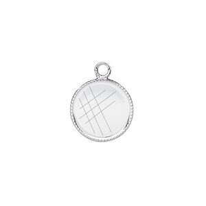 Drop, silver-plated brass, 13mm round with beaded edge and 12mm round bezel cup setting. Sold per pkg of 12.