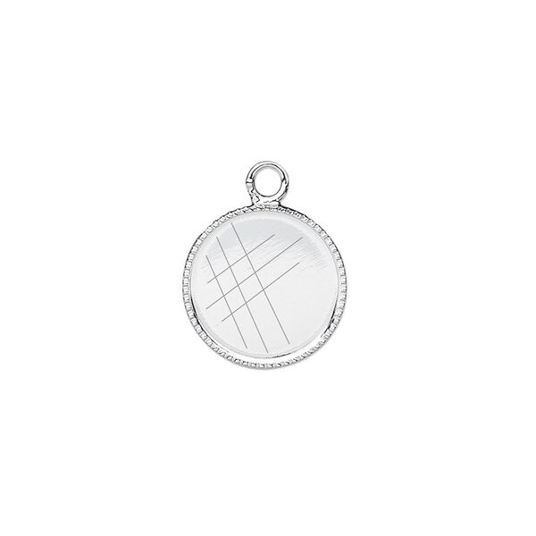 Drop, silver-plated brass, 13mm round with beaded edge and 12mm round bezel cup setting. Sold per pkg of 12. image number 0