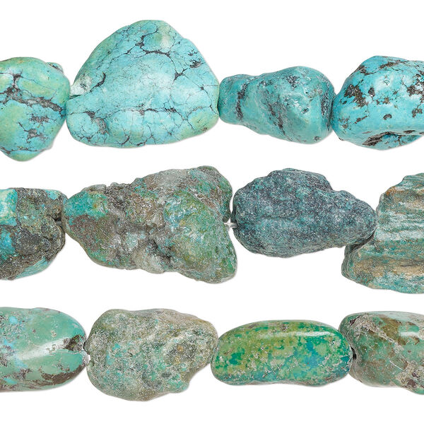 Bead mix, turquoise (dyed / stabilized), blue, mini to extra-large nugget, Mohs hardness 5 to 6. Sold per (3) 15-inch strands. image number 0