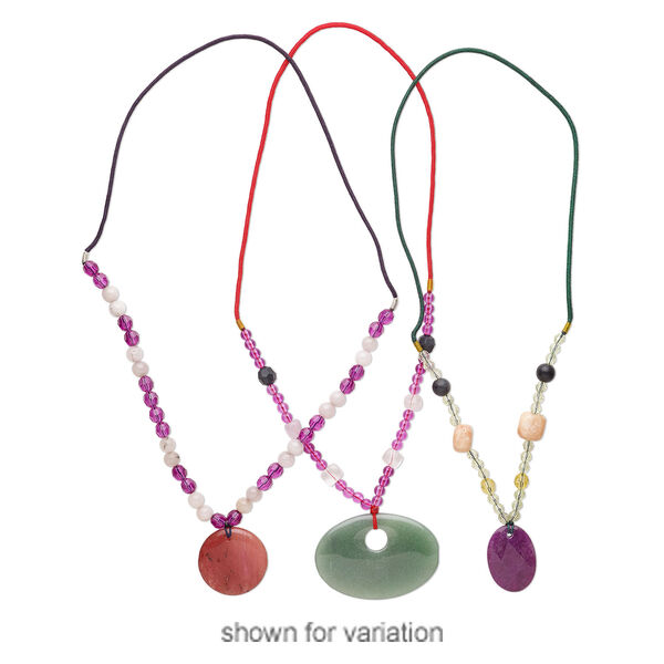 Multi-gemstone / acrylic / glass 1pkg3, mixed shape continuous necklace 20 inch mix 29mm-65x45mm image number 1
