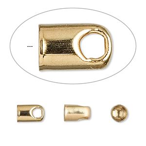 Cord end, glue-in, gold-plated brass, 8x5mm with 4mm inside diameter. Sold per pkg of 100.