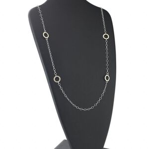 Necklace, sterling silver and rose gold-finished, soldered link chain with 5mm round, 7x3mm oval and 16mm round links, 42 inches with 9x6mm lobster claw clasp. Sold individually.