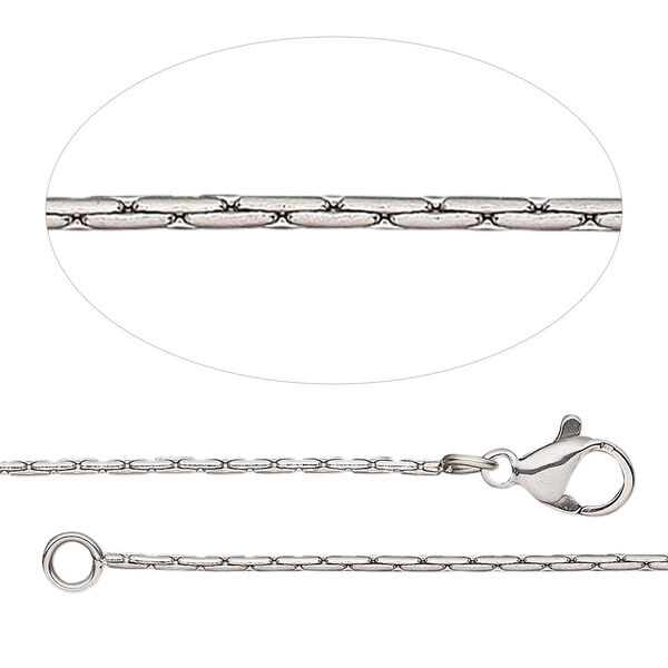Chain, stainless steel, 1mm rectangle cable, adjustable at 16 and 18 inches with lobster claw clasp. Sold individually. image number 0