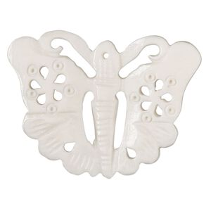 Focal, camel bone (bleached), white, 46x35mm top-drilled double-sided butterfly, Mohs hardness 2-1/2. Sold individually.