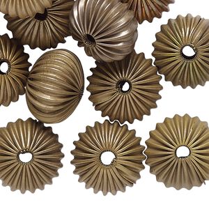 Bead, raw brass, 16x11mm corrugated rondelle with 3mm hole. Sold per pkg of 24.