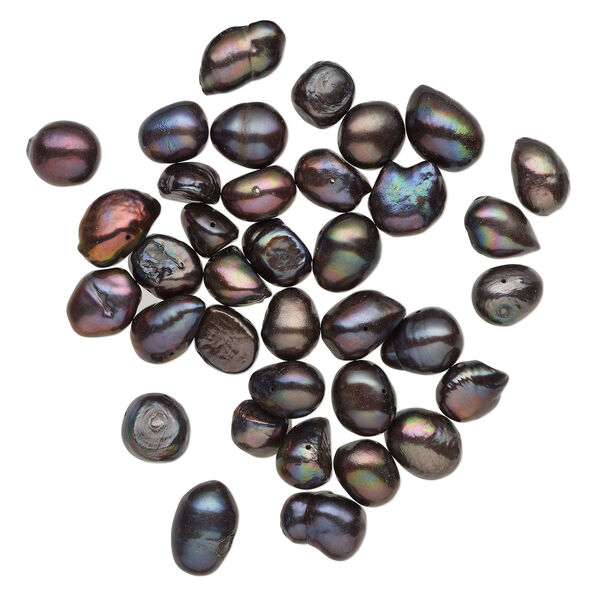 Freshwater pearl 1pkg2oz, mixed shapes, peacock 9-15mm cultured image number 1