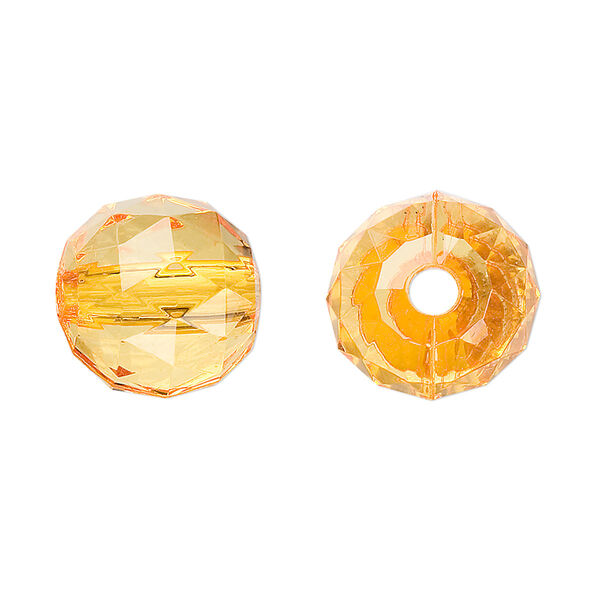Bead, acrylic, orange, 15mm faceted round. Sold per 100-gram pkg, approximately 50 beads. image number 0