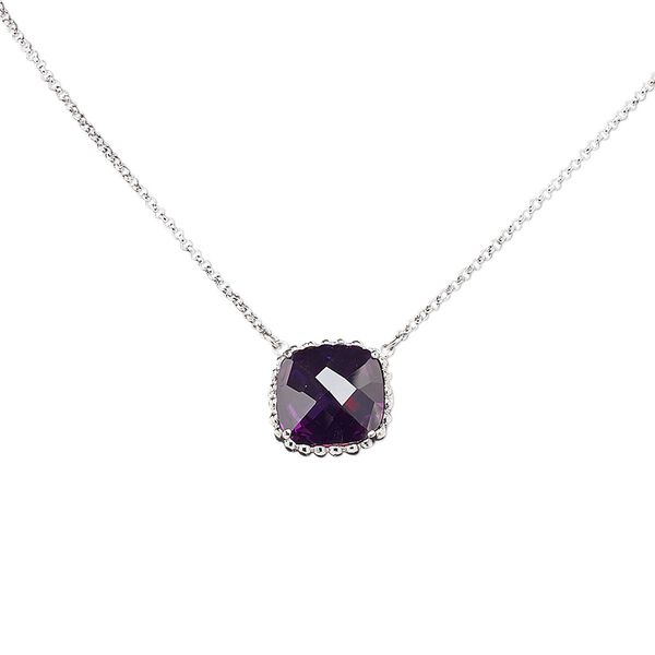 Necklace, glass and rhodium-plated brass, purple, 17x17mm beaded square, 16 inches with lobster claw clasp. Sold individually. image number 0