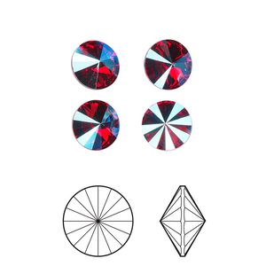 Chaton 8pk scarlet glacier blue foil back, Crystal Passions® 8.16-8.41mm rivoli SS39 1122
