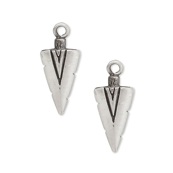 Charm, antiqued "pewter" (zinc-based alloy), 19x10mm double-sided arrowhead. Sold per pkg of 2. image number 0