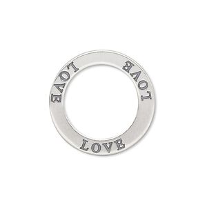 Charm, sterling silver, 22mm double-sided open round with "LOVE." Sold individually.
