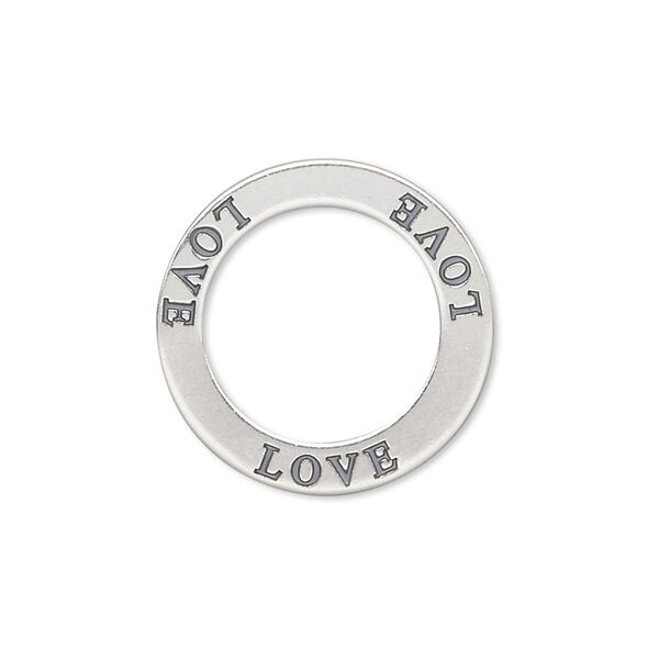 Charm, sterling silver, 22mm double-sided open round with "LOVE." Sold individually. image number 0