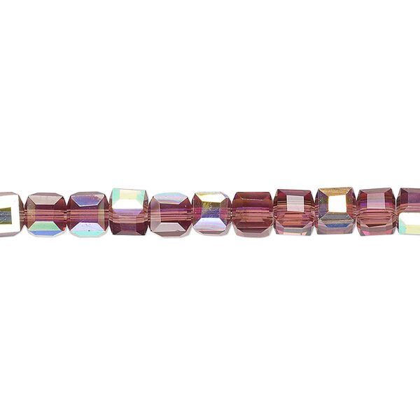 Bead 1pk 18 facets translucent amethyst purple AB, Celestial Crystal® 4mm cube 15.5-16 inch image number 0