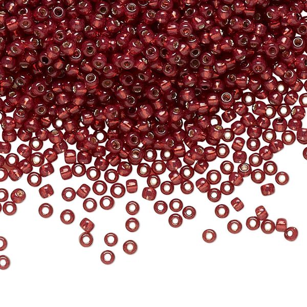 Seed bead, TOHO BEADS®, glass, pkg/50g, #11 round, transparent silver-lined milky pomegranate (TR-11-2113). image number 0