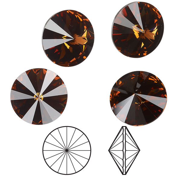 Chaton 1pkg4 smoked topaz foil back, Crystal Passions® Regenerated 14mm rivoli 1122 image number 0