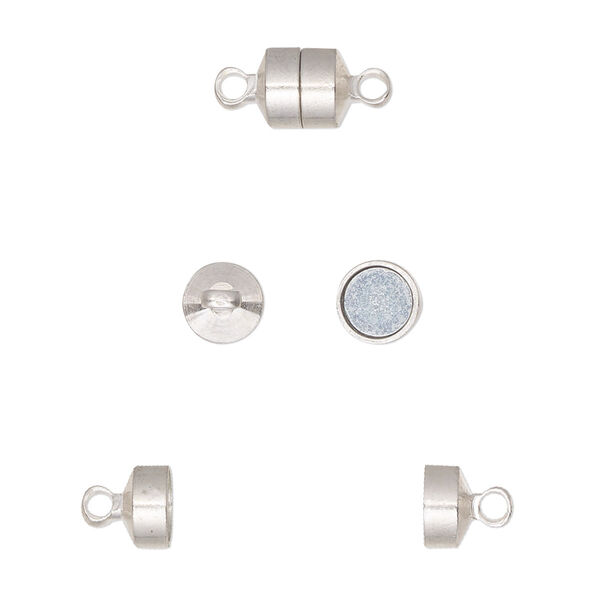Clasp, magnetic, silver-finished brass, 7x6mm barrel. Sold per pkg of 100. image number 0