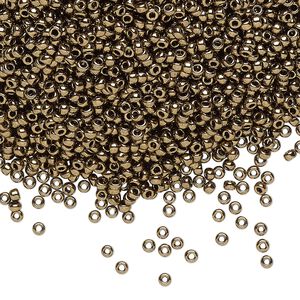 Seed bead, Miyuki, glass, pkg/25g, #11 rocaille, opaque metallic dark bronze, (RR-457).