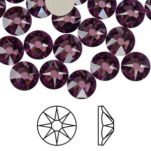 Flat back 144pk amethyst foil back, Swarovski® 8.412-8.672mm rose round SS40 2088