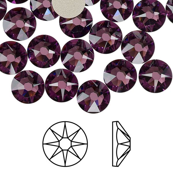 Flat back 144pk amethyst foil back, Swarovski® 8.412-8.672mm rose round SS40 2088 image number 0