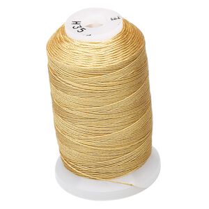 Thread, Purely Silk™, gold, size E. Sold per 200-yard spool.