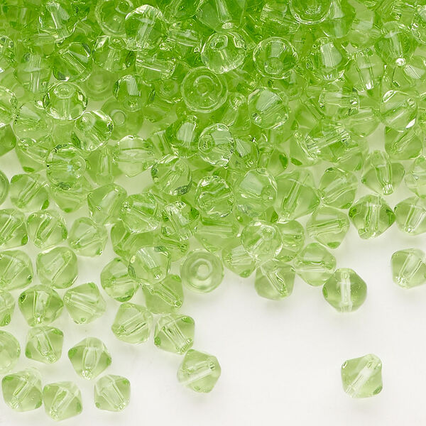 Bead, glass 1pkg1, translucent light green, 4mm bicone, 4 ounces. image number 0