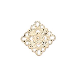 Link, gold-plated brass, 20mm single-sided diamond. Sold per pkg of 48.