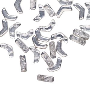 Bead, Preciosa, Czech pressed glass, two-tone clear and opaque metallic silver, 8.5x4.5mm double-drilled chevron. Sold per pkg of 30.