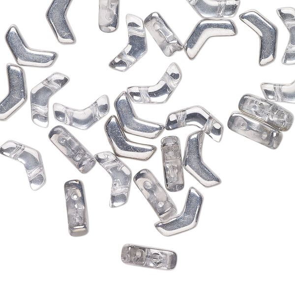 Bead, Preciosa, Czech pressed glass, two-tone clear and opaque metallic silver, 8.5x4.5mm double-drilled chevron. Sold per pkg of 30. image number 0