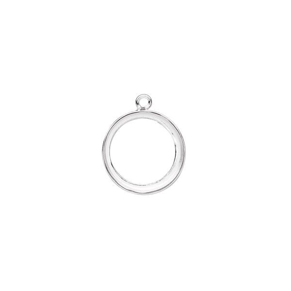 Drop, fine silver, 13mm round with 12mm round bezel setting. Sold per pkg of 2. image number 0