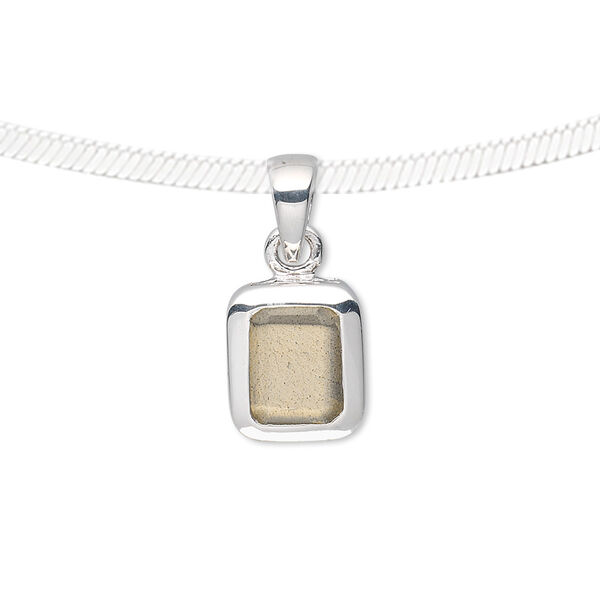 Pendant, labradorite (natural) and sterling silver, 22x10mm rectangle with 9x7mm faceted rectangle. Sold individually. image number 0