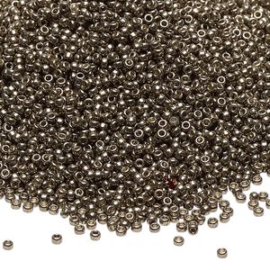Seed bead, Miyuki, glass, pkg/250g, #15 rocaille, Duracoat® opaque galvanized pewter, (RR-4222).