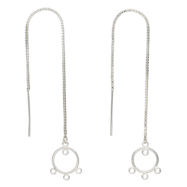 Ear thread, sterling silver, 4-1/2 inches with circle and 4 closed loops. Sold per pair. image number 0