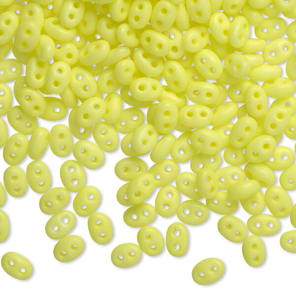 Seed bead, Preciosa Twin™ Czech glass, pkg/10g, 5x2.5mm oval, opaque matte neon yellow, (36786). image number 0