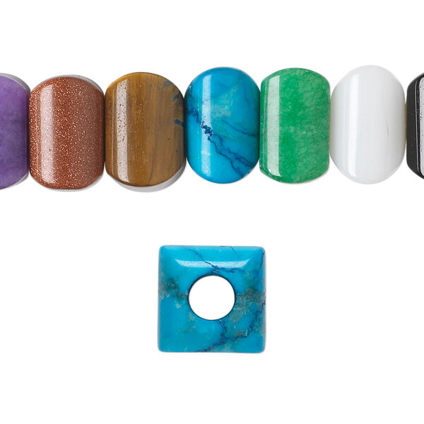 Bead, Dione®, multi-gemstone (natural / dyed / heated / manmade) and glass, multicolored, 12mm square, B grade. Sold per pkg of 10. image number 0