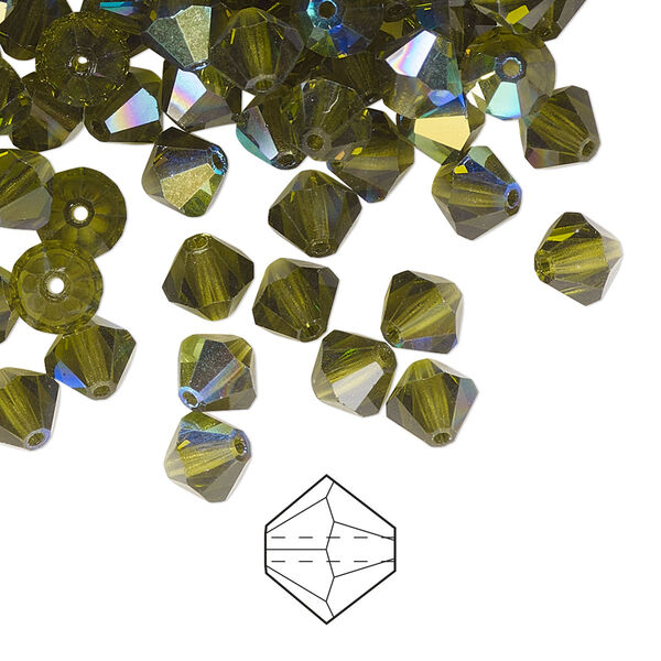 Bead 288pk olivine AB, Preciosa Czech crystal 6mm bicone image number 0