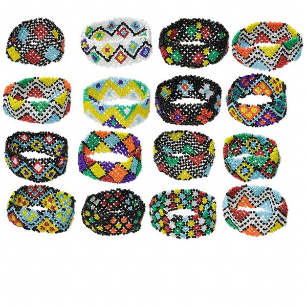 Bracelet mix, stretch, glass, multicolored, 26mm wide, 6-1/2 inches. Sold per pkg of 16. image number 0