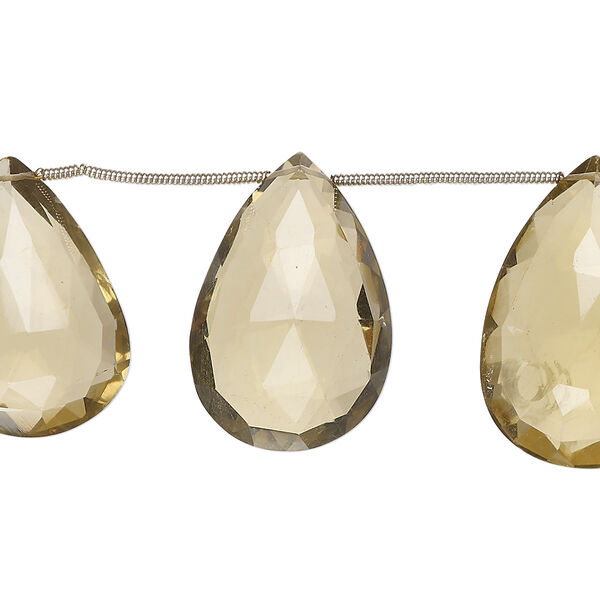 Bead, golden quartz (heated), 26x17mm-32x19mm hand-cut top-drilled faceted puffed teardrop, B grade, Mohs hardness 7. Sold per pkg of 8. image number 0