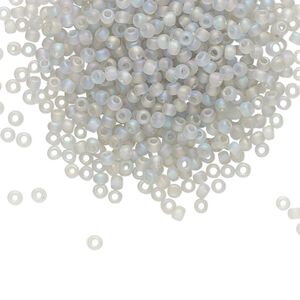 Seed bead, TOHO BEADS®, glass, pkg/50g, #11 round, translucent rainbow frosted black diamond (TR-11-176AF).