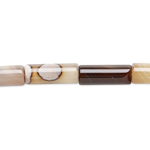 Bead, brown striped agate (dyed), 15x6mm-16x6mm round tube, B- grade, Mohs hardness 6-1/2 to 7. Sold per 15-inch strand. image number 0