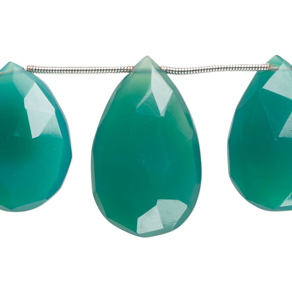 Green onyx 1pkg9, hand-cut top-drilled faceted puffed teardrop bead graduated 16x13mm-28x19mm image number 0