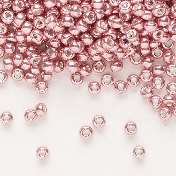 Seed bead, Miyuki, glass, pkg/50g, #8 rocaille, opaque galvanized pink blush, (RR-1067). image number 0