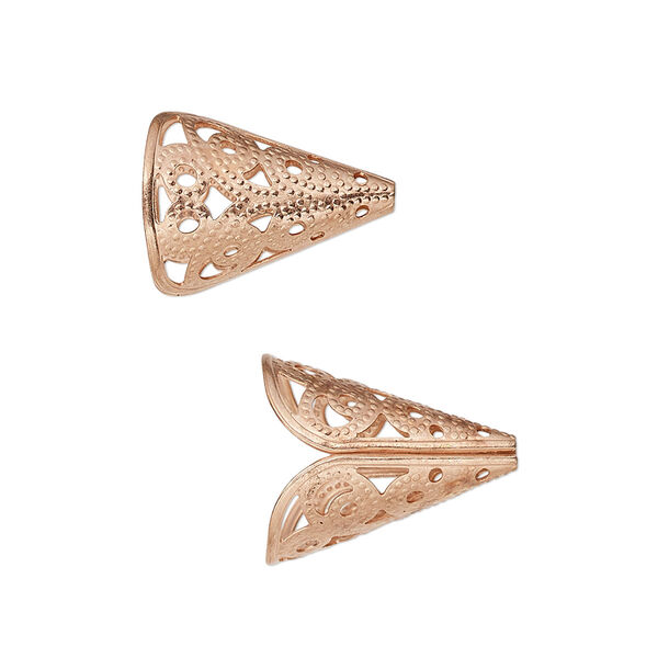 Cone, copper-plated brass, 17x14mm filigree, with 11mm inside diameter. Sold per pkg of 12. image number 0