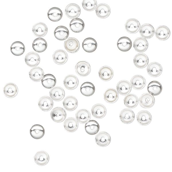 Bead cap, sterling silver, 4x1.5mm round, fits 2.5-3mm beads. Sold per pkg of 50. image number 0