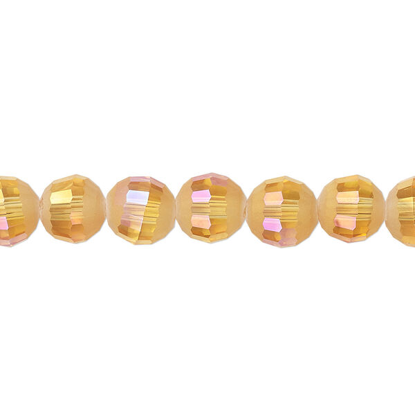 Bead 1pk 96 facets translucent golden blush AB half-matte, Celestial Crystal® 8mm round 8 inch image number 0
