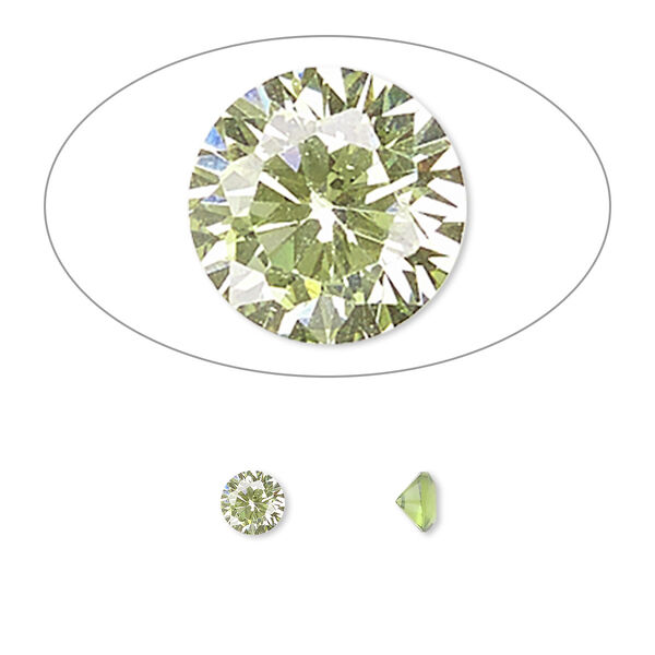 Gem, cubic zirconia, peridot green, 4mm faceted round, Mohs hardness 8-1/2. Sold per pkg of 5. image number 0