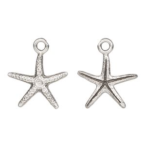 Charm, TierraCast®, antique silver-plated pewter (tin-based alloy), 18x17mm 3D starfish. Sold per pkg of 2.