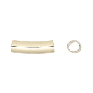 Bead, gold-finished brass, 20x6mm curved round tube. Sold per pkg of 6.