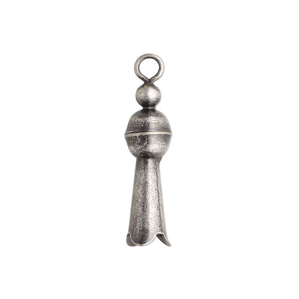 Charm, antique silver-plated brass and "pewter" (zinc-based alloy), 21x6mm 3D squash blossom. Sold per pkg of 2. image number 0