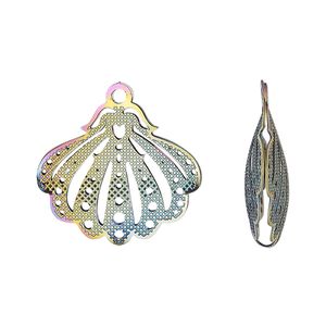 Drop, electro-coated stainless steel, rainbow, 22x19mm double-sided textured cut-out domed fan. Sold per pkg of 6.